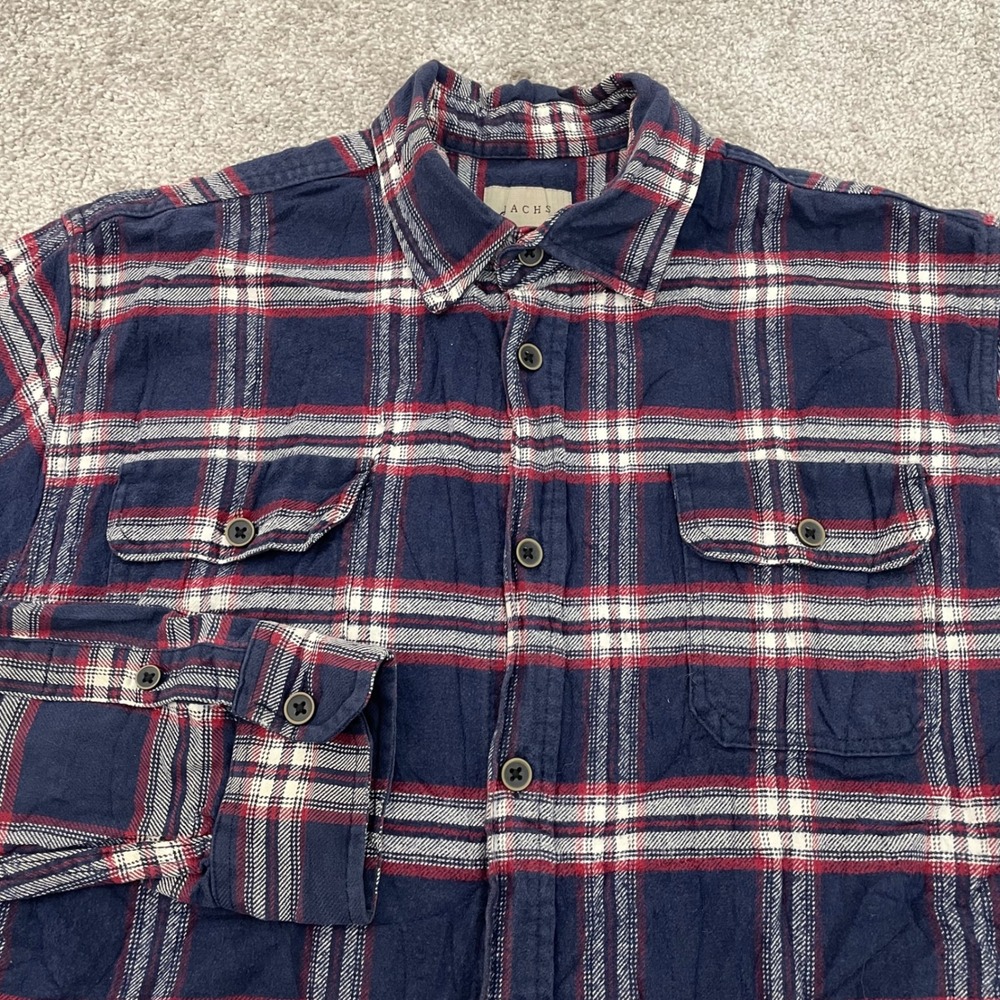 Jachs Shirt Mens Large Tall Plaid Navy Red White Button-Down Flannel Cabincore